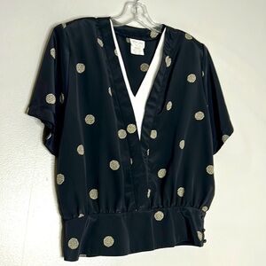 TanJay Vintage v neck shirt sleeve crop kimono top black size 10 full moon